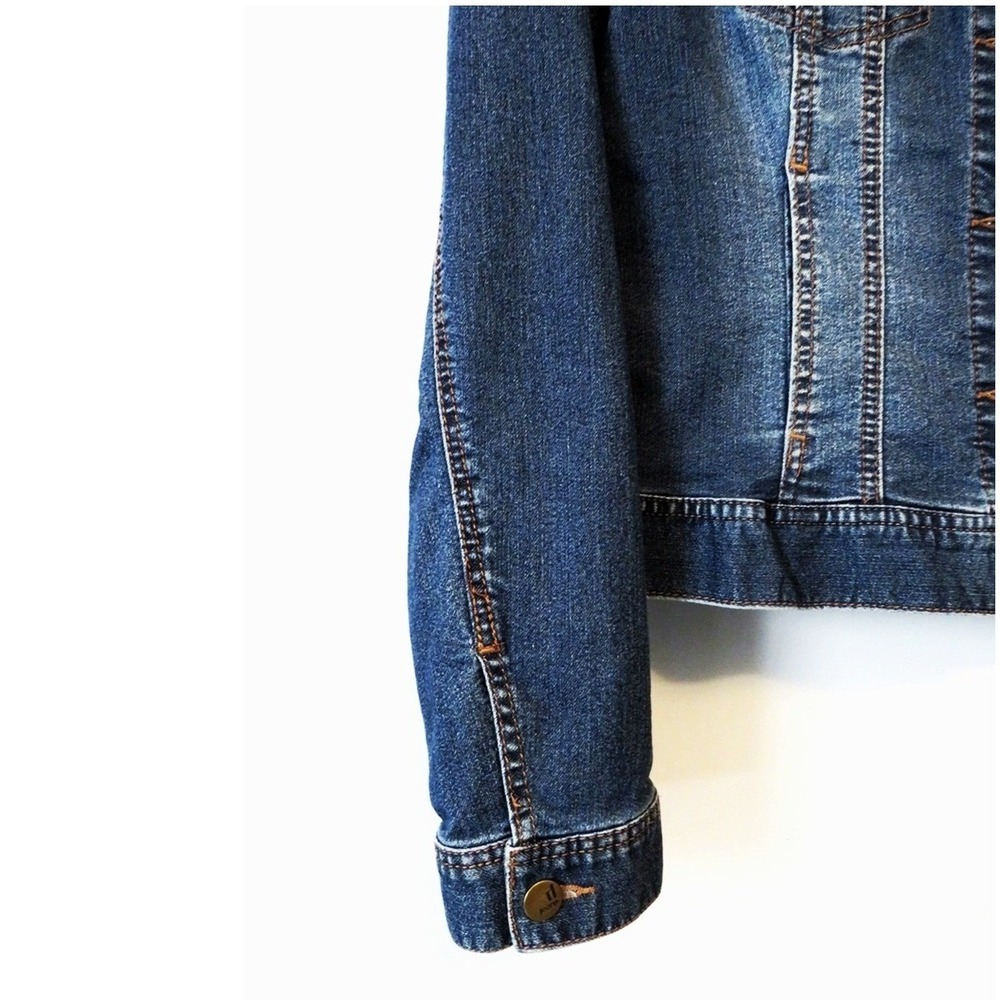 D Jeans Medium Wash Denim Jacket‎ Size M Classic Cropped Jacket Stretch Trucker - Picture 3 of 8